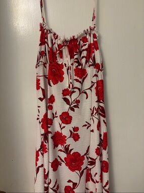 Primark White Dress with Red Floral Print